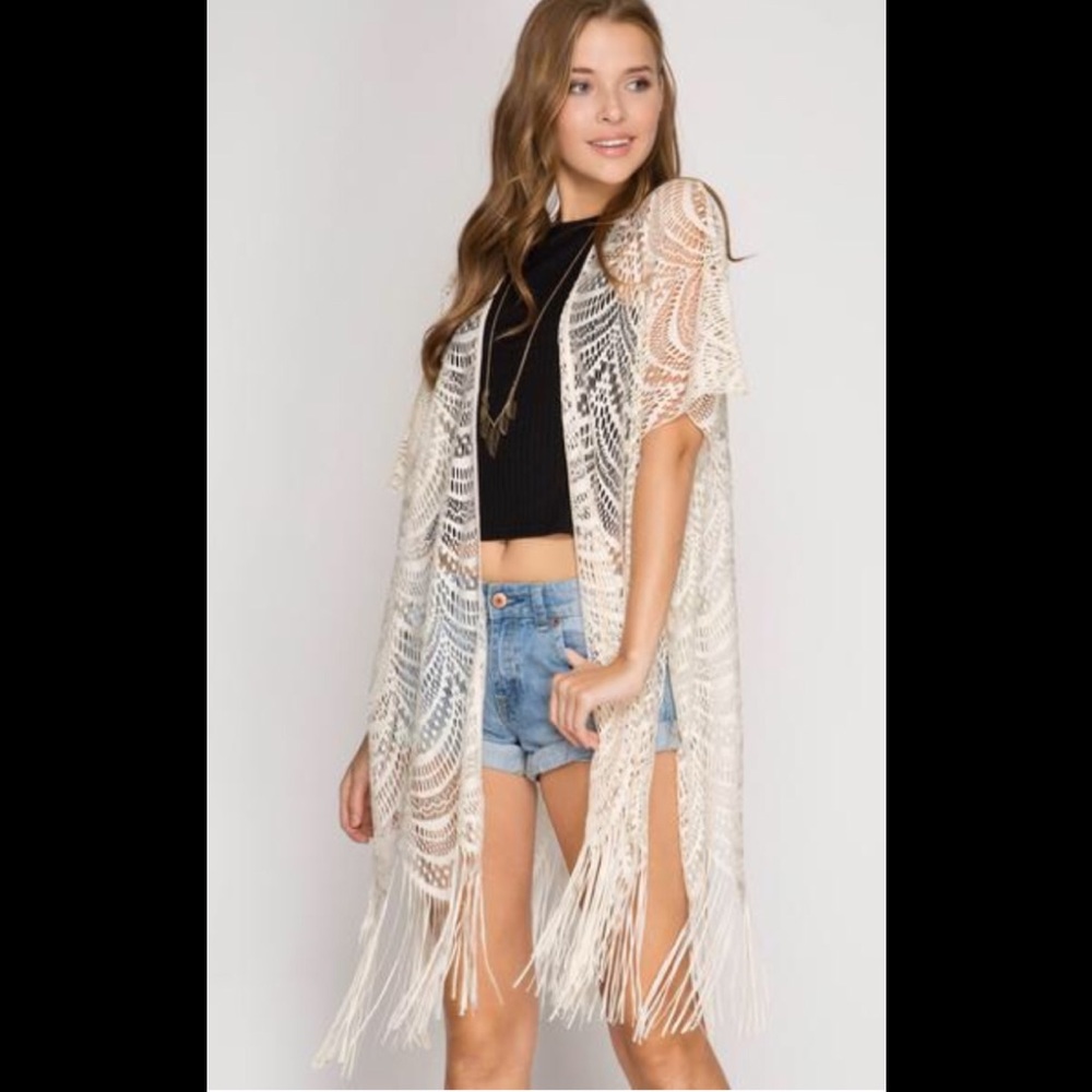 The Leah Fringe Kimono - Cream
